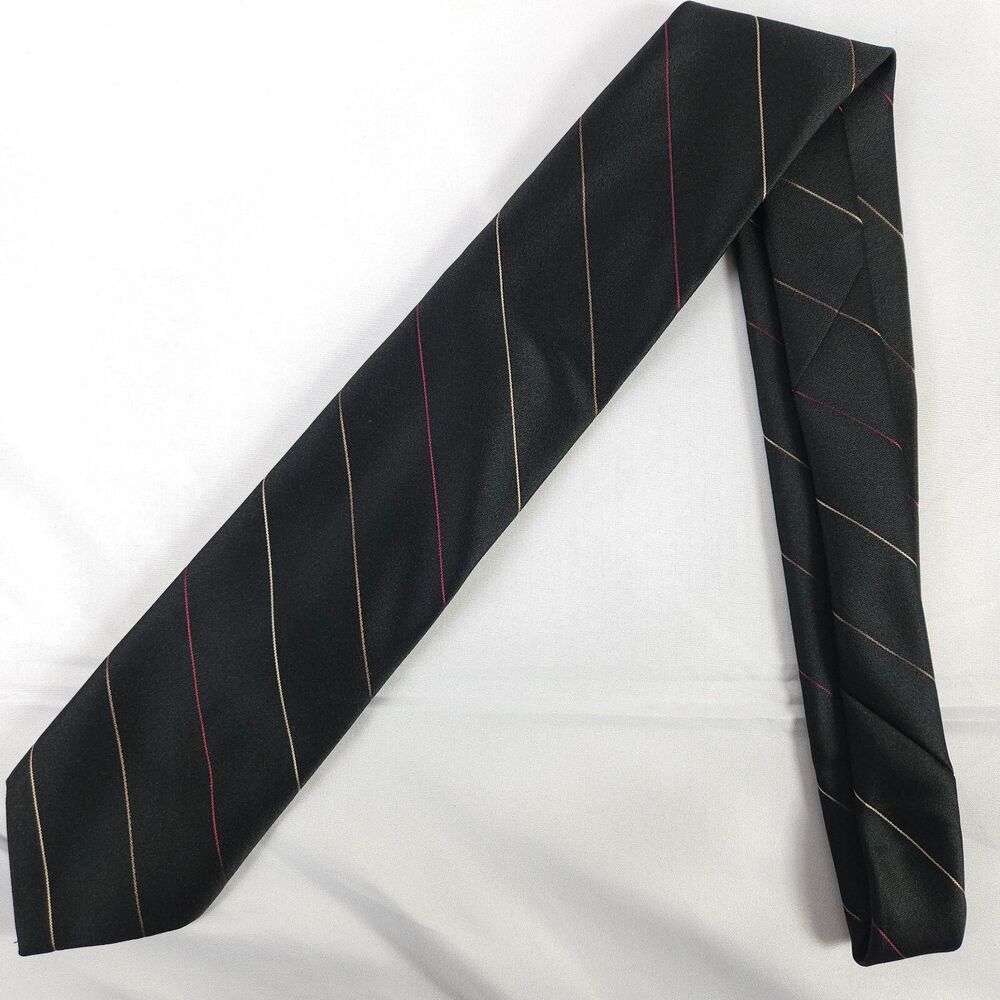 VTG Sears Black Striped Silk Polyester Blend Necktie Men's 55.75x3.25 USA